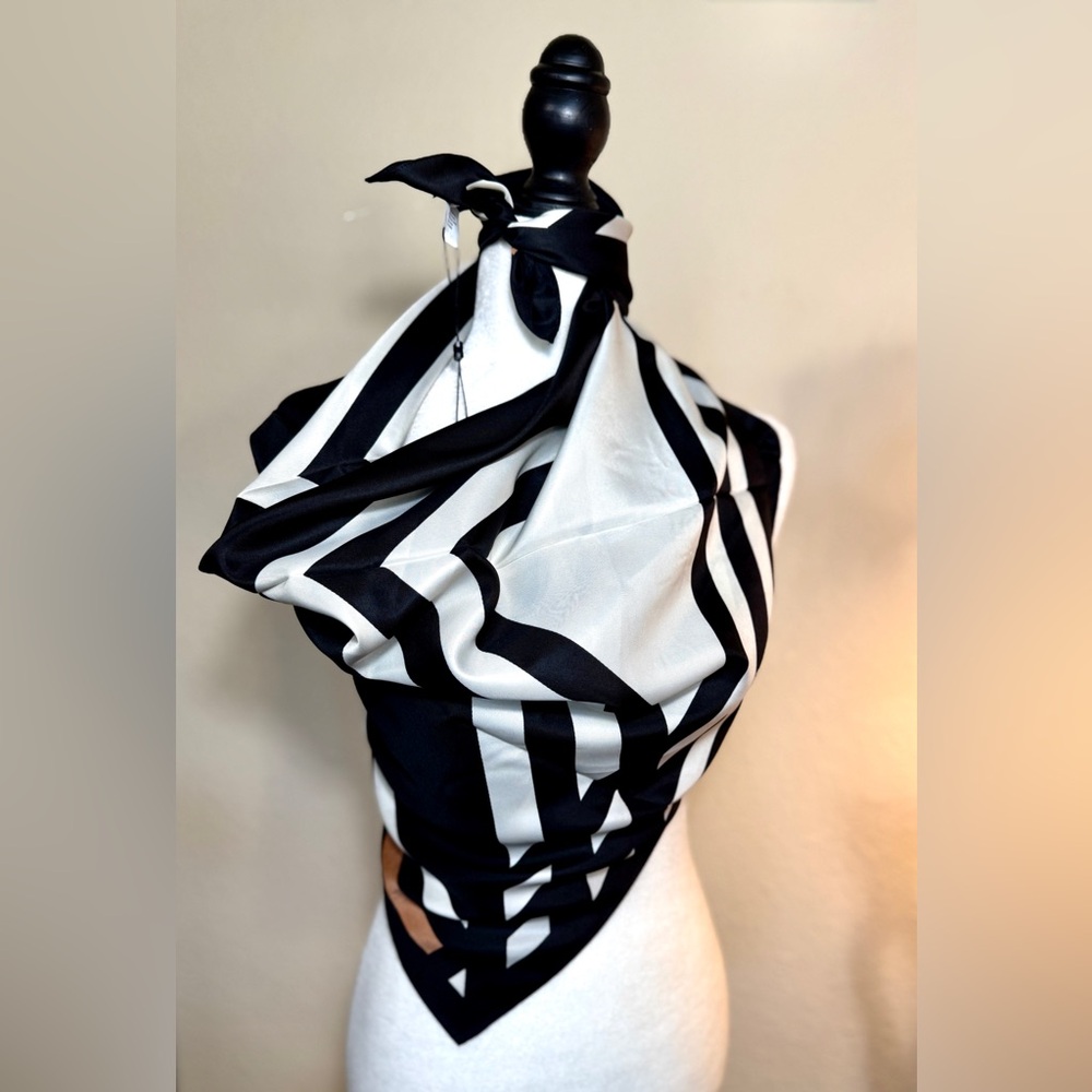 BCBG Silky Soft Black White Brown Classic Versatile Scarf Accent Wrap